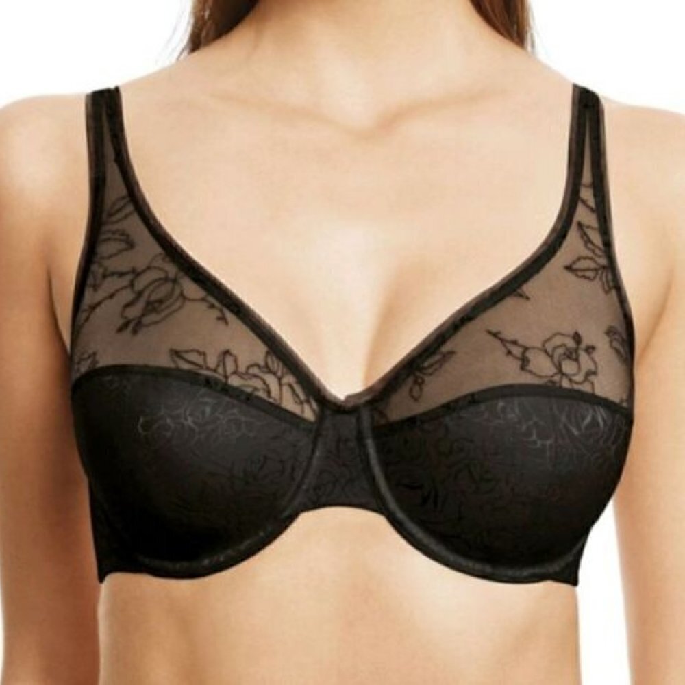 #3491-4 WACOAL My Obsession black rose sexy lace underwire full bra 855245 34 DD